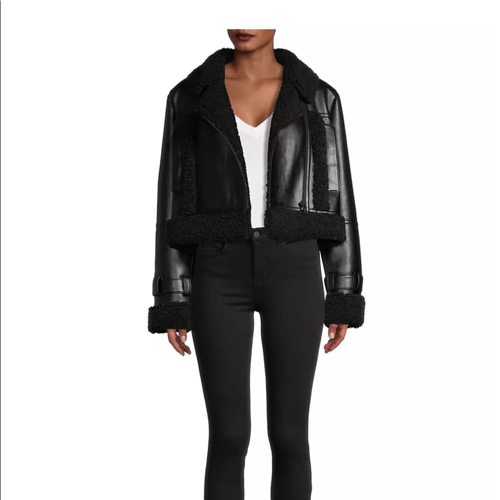 Apparis Jay Faux Leather & Faux Shearling Crop Jacket sz M NWT